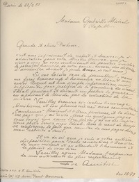 [Carta] 1951 févr. 22, Paris, [Francia] [a] Gabriella [i.e. Gabriela] Mistral, Rapallo, [Italia]