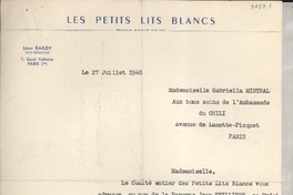 [Carta] 1948 juil. 27, Paris, [Francia] [a] Gabriela Mistral, Paris