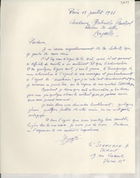 [Carta] 1951 juil 18, Paris, [Francia] [a] Gabriela Mistral, Rapallo, [Italia]