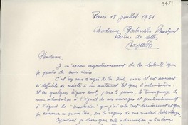[Carta] 1951 juil 18, Paris, [Francia] [a] Gabriela Mistral, Rapallo, [Italia]