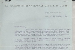 [Carta] 1952 janv. 23, Paris, [Francia] [a] Gabriela Mistral