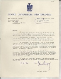 [Carta] 1952 nov. 29, Nice, [Francia] [a] Gabriela Mistral, Naples, Italie