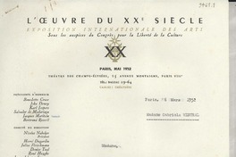 [Carta] 1952 mars 6, Paris, [Francia] [a] Gabriela Mistral