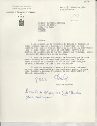 [Carta] 1952 déc. 11, Nice, [Francia] [a] Gabriela Mistral, Napoli, Italie