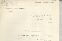 [Carta] 1952 mayo 16, Peripgnan, Francia [a] Gabriela Mistral, Italia