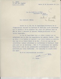 [Carta] 1952 dic. 16, Paris, [Francia] [a] Gabriela Mistral, Consulado de Chile, Nápoles, [Italia]