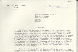 [Carta] 1952 déc. 19, Aix, [Francia] [a] Gabriela Mistral, Napoli, Italie