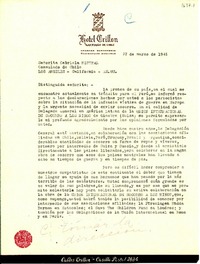 [Carta] 1946 mar. 27, [Chile?] [a] Gabriela Mistral, Consulado de Chile, Los Angeles, California, EE.UU.