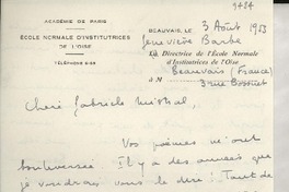 [Carta] 1953 août 3, Beauvais, [Francia] [a] Gabriela Mistral