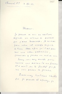 [Carta] 1953 déc. 3, Clermont, Francia [a] Gabriela Mistral