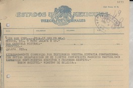 [Telegrama] 1949 mayo 9, México, D.F., México [a] Gabriela Mistral, Jalapa, Veracruz, [México]