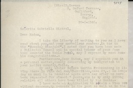 [Carta] 1946 Feb. 20, Surrey, [England] [a] Gabriella [i.e. Gabriela] Mistral