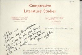 [Carta] 1946 Feb. 21, Liverpool, [England] [a] Gariele [i.e. Gabriela] Mistral, London, [England]