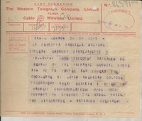 [Telegrama] 1945 Nov. 20, London [a] Gabriela Mistral, Río de Janeiro