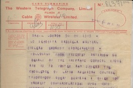 [Telegrama] 1945 Nov. 20, London [a] Gabriela Mistral, Río de Janeiro