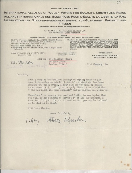 [Carta] 1946 Jan. 31, London [a] Querido señor