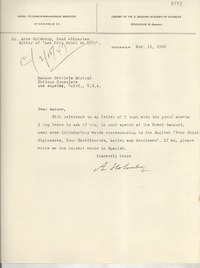[Carta] 1946 Nov. 11, Stockholm [a] Gabriela Mistral, Los Ángeles, California, U. S. A.