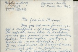 [Carta] 1947 déc. 31, Uppsala, Suède [a] Gabriela Mistral