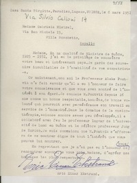 [Carta] 1951 mars 6, Lugano, Suisse [a] Gabriela Mistral, Rapallo