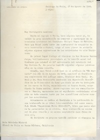 [Carta] 1949 ago. 18, Santiago, Chile [a] Gabriela Mistral, Santa Bárbara, California, [EE.UU.]