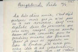 [Carta] 1949 sept. 14, Bergslund, Suède [a] Gabriela Mistral