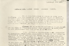 [Carta] 1946 mars 5, Londres, [Inglaterra] [a] Gabriela Mistral