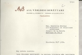 [Carta] 1954 jul. 28, Stockholm [a] Gabriela Mistral