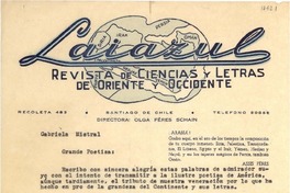 [Carta] 1946 jun. 12, Santiago, Chile [a] Gabriela Mistral