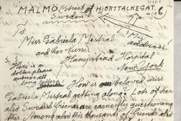 [Carta] 1957, Malmö, Sweden [a] Gabriela Mistral, Hampstead Hospital, New York