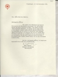 [Carta] 1954 nov. 4, Copenhague, [Dinamarca] [a] Gabriela Mistral
