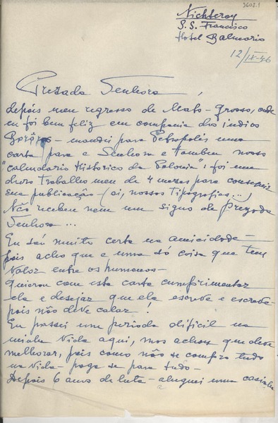 [Carta] 1946 sept. 12, Nichteroy, [Brasil] [a] Gabriela Mistral
