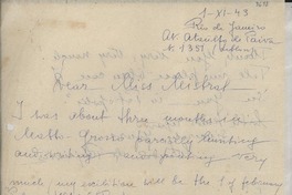 [Carta] 1943 Nov. 1, Rio de Janeiro, [Brasil] [a] [Gabriela] Mistral