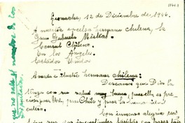 [Carta] 1946 dic. 12, Limache [a] Gabriela Mistral, Los Ángeles