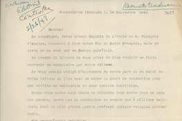 [Carta] 1946 Sept. 19, Voorschoten, Holland [a] Gabriela Mistral