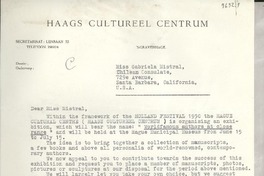 [Carta] 1950, Holanda [a] Gabriela Mistral, Santa Bárbara, California