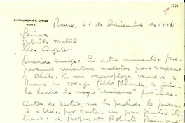 [Carta] 1946 dic. 24, Roma [a] Gabriela Mistral, Los Ángeles