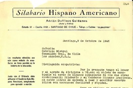 [Carta] 1946 oct. 9, Santiago, Chile [a] Gabriela Mistral, Los Angeles de California, [Estados Unidos]