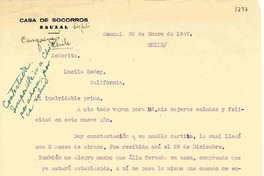 [Carta] 1947 ene. 20, Sauzal, Chile [a] Lucila Godoy, California, [EE.UU.]