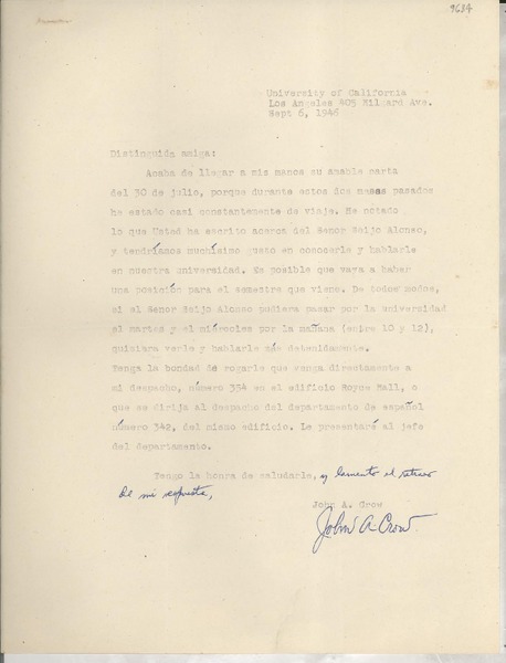 [Carta] 1946 Sept. 6, University of California, Los Angeles, [EE.UU.] [a] [Gabriela Mistral]