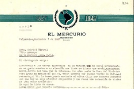 [Carta] 1947 nov. 7, Valparaíso [a] Gabriela Mistral, Santa Bárbara, California, EE.UU