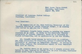 [Carta] 1946 Aug. 29, Monrovia, California, [EE.UU.] [al] President of Passadena Junior College, Passadena, California, [EE.UU.]