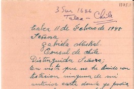 [Carta] 1948 feb. 11, Talca, Chile [a] Gabriela Mistral