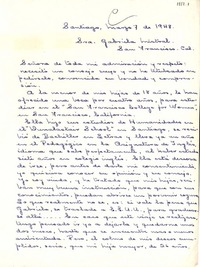 [Carta] 1948 mar. 7, Santiago, Chile [a] Gabriela Mistral, San Francisco, Cal[ifornia], [EE.UU.]