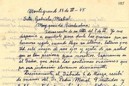 [Carta] 1948 mar. 18, Montegrande, [Chile] [a] Gabriela Mistral