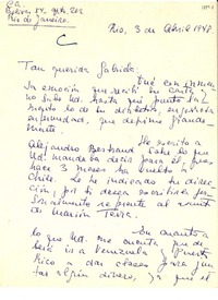 [Carta] 1948 abr. 3, Rio de Janeiro, [Brasil] [a] Gabriela [Mistral]