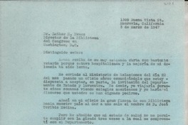 [Carta] 1947 mar. 3, Monrovia, California [a] Luther H. Evans, Washington D. C