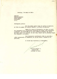 [Carta] 1948 mayo 3, Santiago, Chile [a] Gabriela Mistral, Santa Barbara, California, EE.UU.