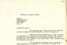 [Carta] 1948 mayo 3, Santiago, Chile [a] Gabriela Mistral, Santa Barbara, California, EE.UU.