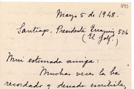 [Carta] 1948 mayo 5, Santiago, Chile [a] [Gabriela Mistral]