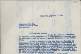[Carta] 1946 ago. 15, Monrovia, [Estados Unidos] [a] Cónsul de Costa Rica, Los Ángeles